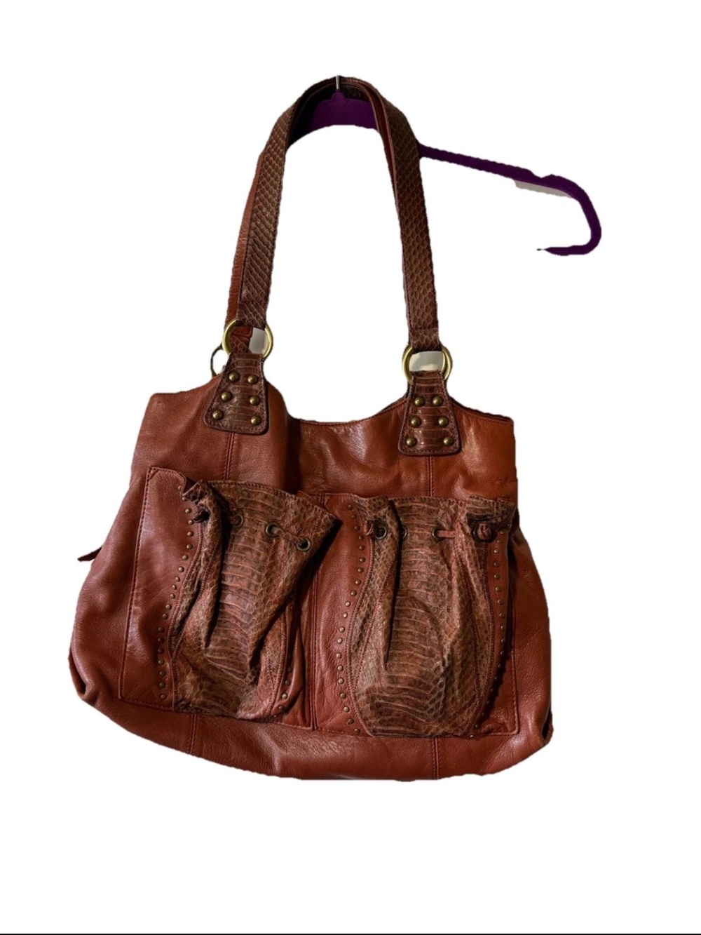 Chi Carlos Falchi Sienna Brown Lambskin & Snakeskin Shoulder Bag Vintage Y2K